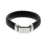 The Jewelry Collection For Men Armband Leer 13,5 mm 21 cm - Staal