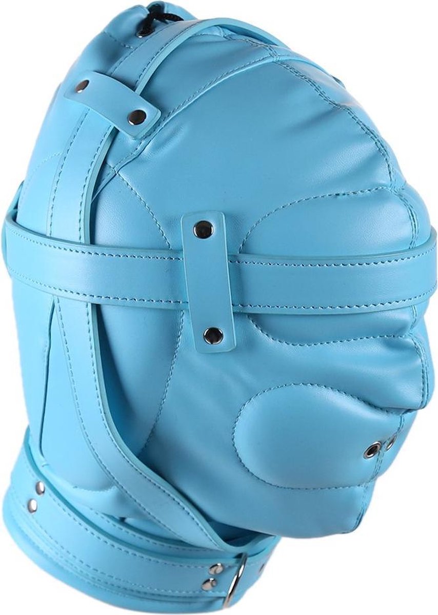 Goedkoopste Banoch - Reticent Hood Blue -Blauw bondage masker van pu Leer | BDSM