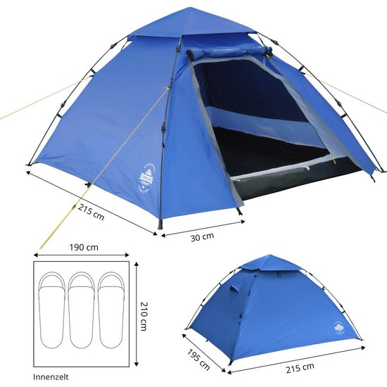 Lumaland Koepeltent Quick Up System Outdoor - Blauw - 3 Persoons van Lumaland — afbeelding 4