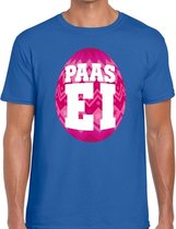 Paasei t-shirt blauw met roze ei voor heren XL