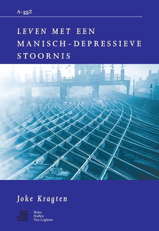Boek 'Leven met een manisch-depressieve stoornis' met een foto van spoorlijnen.