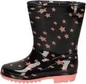 Zwarte kleuter/kinder regenlaarzen zwart met roze sterretjes - Rubberen laarzen/regenlaarsjes voor kinderen 30