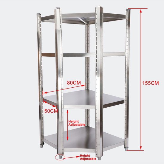 Bol Com Stainless Steel Shelf 85x85x155cm 4 Shelves Shelf Gastro Kitchen Shelf