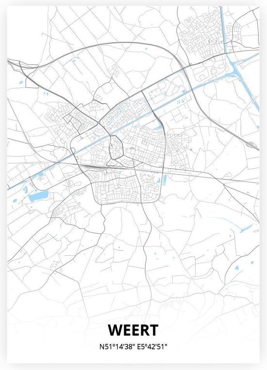 Weert plattegrond - A4 poster - Zwart blauwe stijl