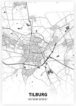 Tilburg plattegrond - A4 poster - Zwart witte stijl