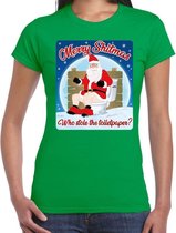 Fout Kerstshirt / t-shirt  - Merry shitmas who stole the toiletpaper - groen voor dames - kerstkleding / kerst outfit S