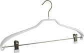 De Kledinghanger Gigant - 5 x Mantel / kostuumhanger metaal met anti-slip knijpers, schouderverbreding en witte anti-slip coating, 46 cm