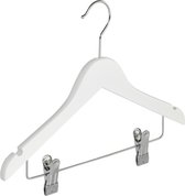 De Kledinghanger Gigant - 50 x Blouse / shirthanger (kind) lotushout wit gelakt met rokinkepingen en anti-slip knijpers, 34 cm