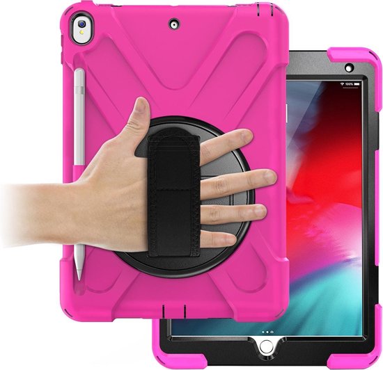 Tablet hoes geschikt voor iPad 10.2 2019 / 2020 / 2021 - Hand Strap Armor Case - Magenta