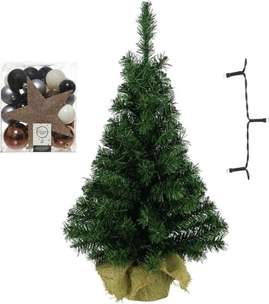 Caius Fragiel Prime Mini kerstboom inclusief lampjes en blauw/bruin/champagne kerstversiering -  Complete... | bol.com
