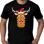 Grote maten fout Kerst t-shirt - Rudolf het rendier met kerstmuts - zwart voor heren -  plus size kerstkleding / kerst outfit 3XL