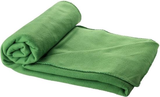 2x Fleece deken groen 150 x 120 cm - reisdeken met tasje