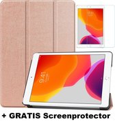 Tablet hoes geschikt voor Ipad 10.2 Inch 2019 / 2020 / 2021 - Tri-Fold Book Case + Screenprotector - RosÃ© Goud