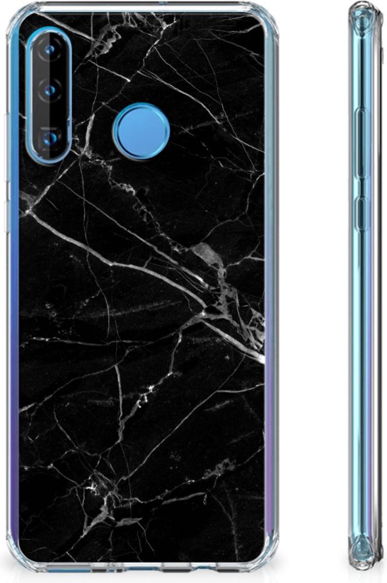 Huawei P30 Lite Anti-Shock Hoesje Marmer Zwart - Origineel Cadeau Vader