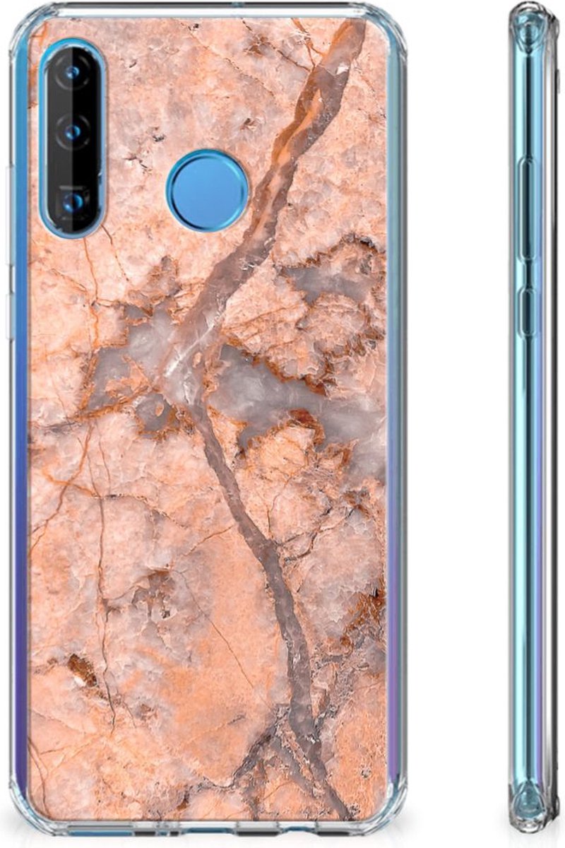 Huawei P30 Lite Anti-Shock Hoesje Marmer Oranje