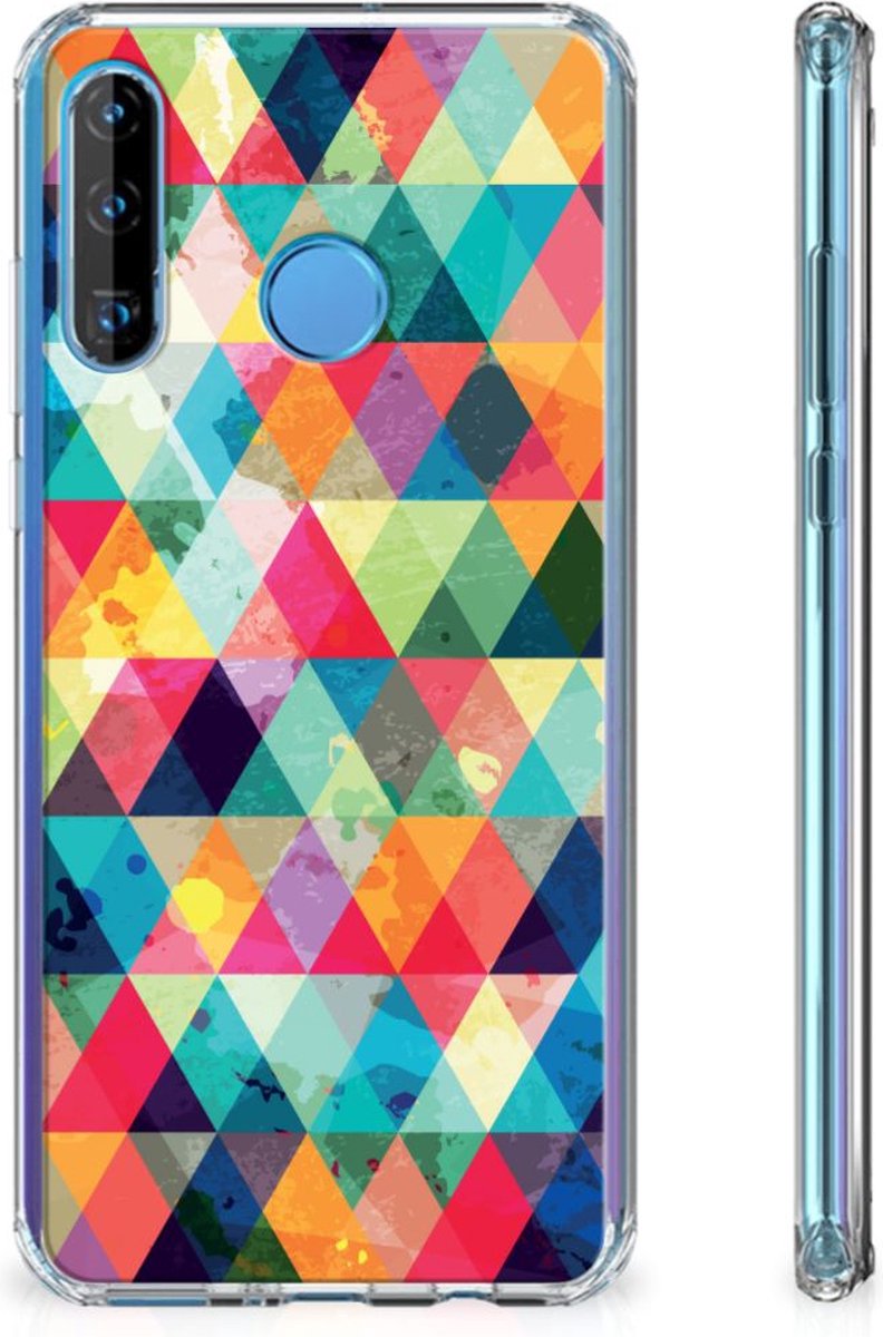 Huawei P30 Lite Doorzichtige Silicone Hoesje Geruit