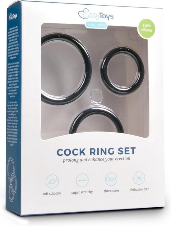 Cock Ring Triple Set Zwart - 3 tailles différentes - Matière flexible -  Pour homme 