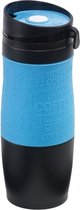 Thermosbeker/warmhoudbeker blauw/zwart 380 ml - Thermo koffie/thee isoleerbekers dubbelwandig met schroefdop