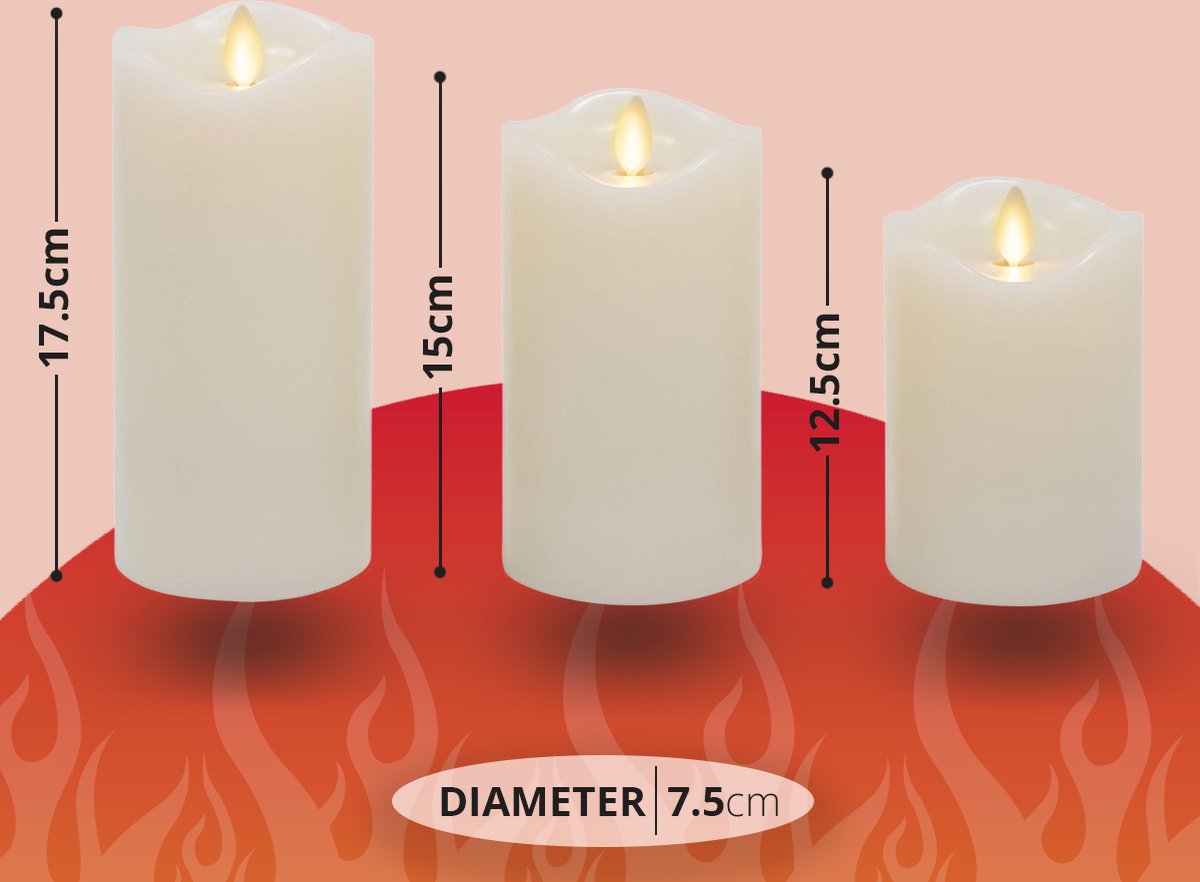 Lot de 5 bougies LED (10, 12,5, 15, 18, 20 cm, ivoire), bougies sans flamme  avec flamme vacillante très réaliste, rechargeables