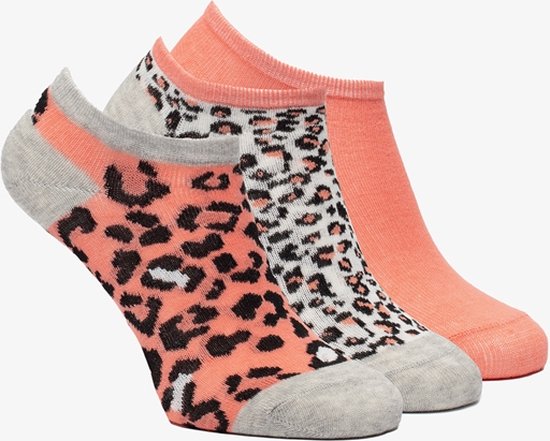 3 paar kinder sneakersokken met luipaardprint - Oranje