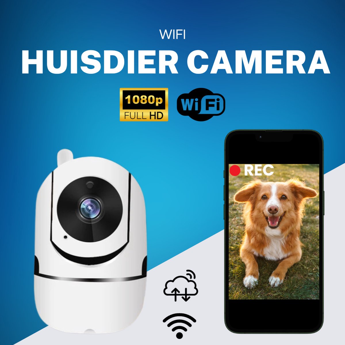 Huisdiercamera - Beveiligingscamera - Wifi - Full HD - Beweeg en geluidsdetectie - Met App - Cloudstorage