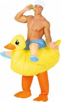 KIMU® Opblaas Kostuum Rijdend op Badeend - Opblaasbaar Pak - Badeendpak Mascotte Opblaaspak - Opblaasbare Badeendje Duck Eend Dames Heren Festival