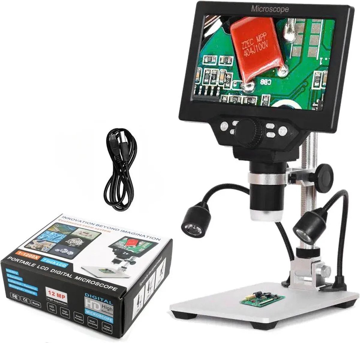 Microscope électronique Portable à 8 LED, loupe électronique 1-1200X, écran  LCD HD de 12mp 7