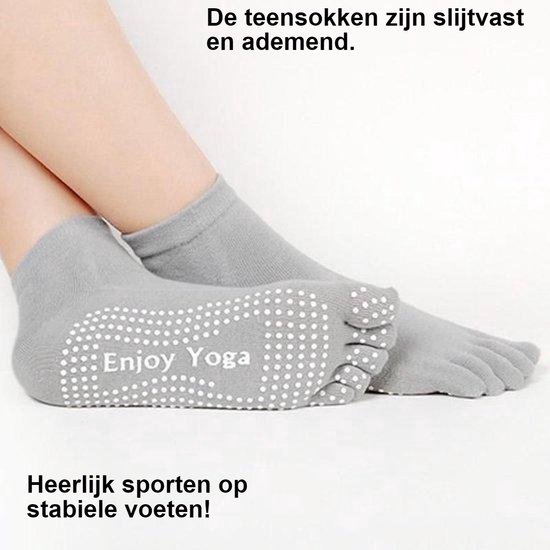 *** 2 Paar Yoga sokken met antislip - Grijs - Tenensokken - Sport sokken - maat 36 tot 40 - van Heble® *** van Heble® — afbeelding 3
