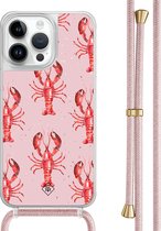 Casimoda® hoesje met rosegoud koord - Geschikt voor iPhone 14 Pro Max - Lobster - Afneembaar koord - TPU/polycarbonaat - Roze