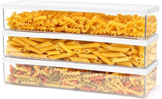 Foto: Belle vous 3 pack of plastic food storage containers with lids 1100ml 37oz airtight bpa free kitchen pantry organisers rectangular jars for spaghetti pasta noodles cereal rice more