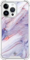 Casimoda® hoesje - Geschikt voor iPhone 14 Pro Max - Marmer Paars - Shockproof case - Extra sterk - TPU/polycarbonaat - Roze, Transparant