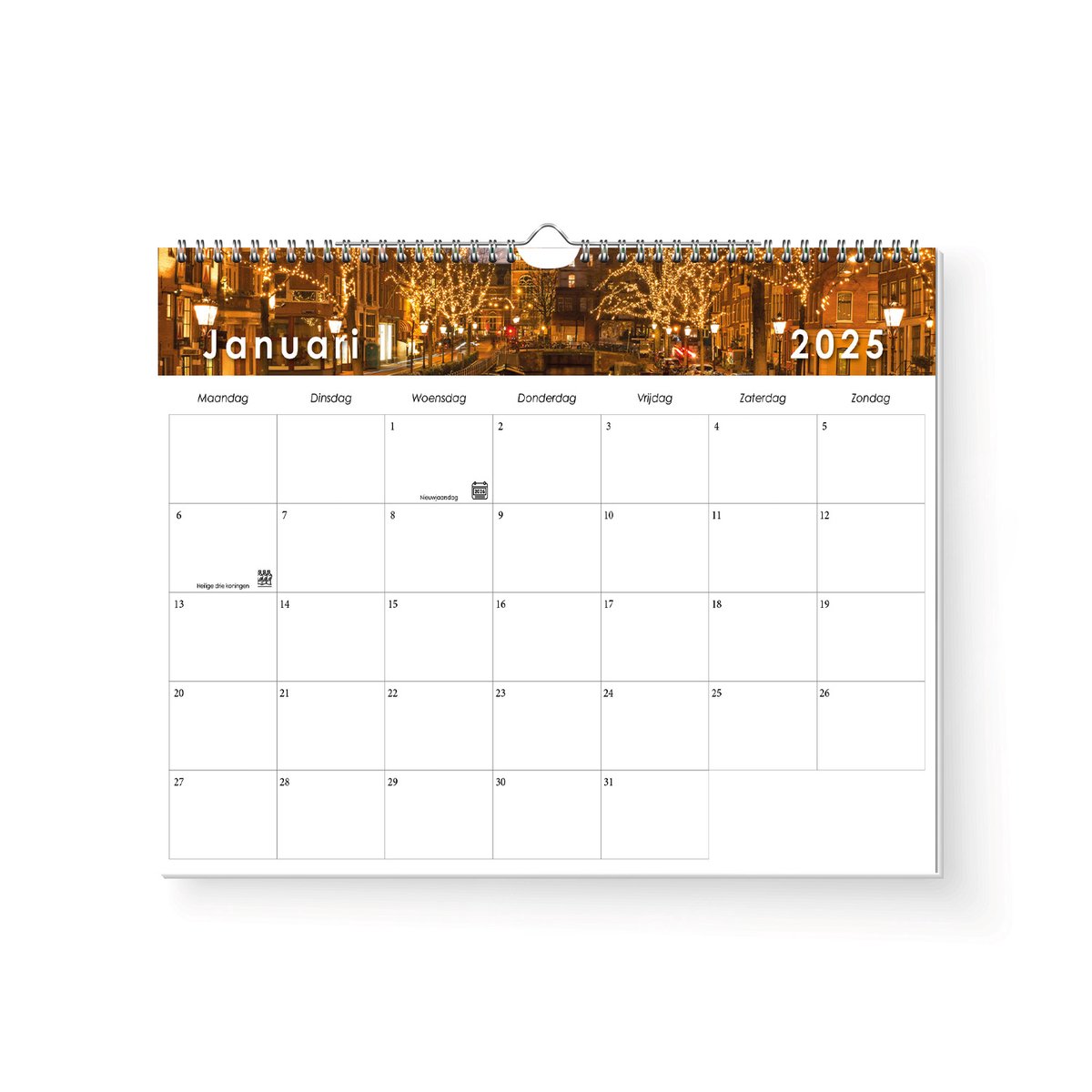 Amsterdam Kalender 2025 - 32x22.5cm - 6 vellen 200 gms papier - Spiraalgebonden