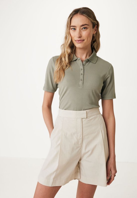 Fitted Short Sleeve Polo Dames - Olive Green - Maat XS