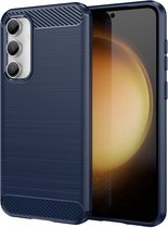 Samsung Galaxy S23 FE Hoesje - MobyDefend TPU Gelcase - Geborsteld Metaal + Carbonlook - Blauw - GSM Hoesje - Telefoonhoesje Geschikt Voor Samsung Galaxy S23 FE