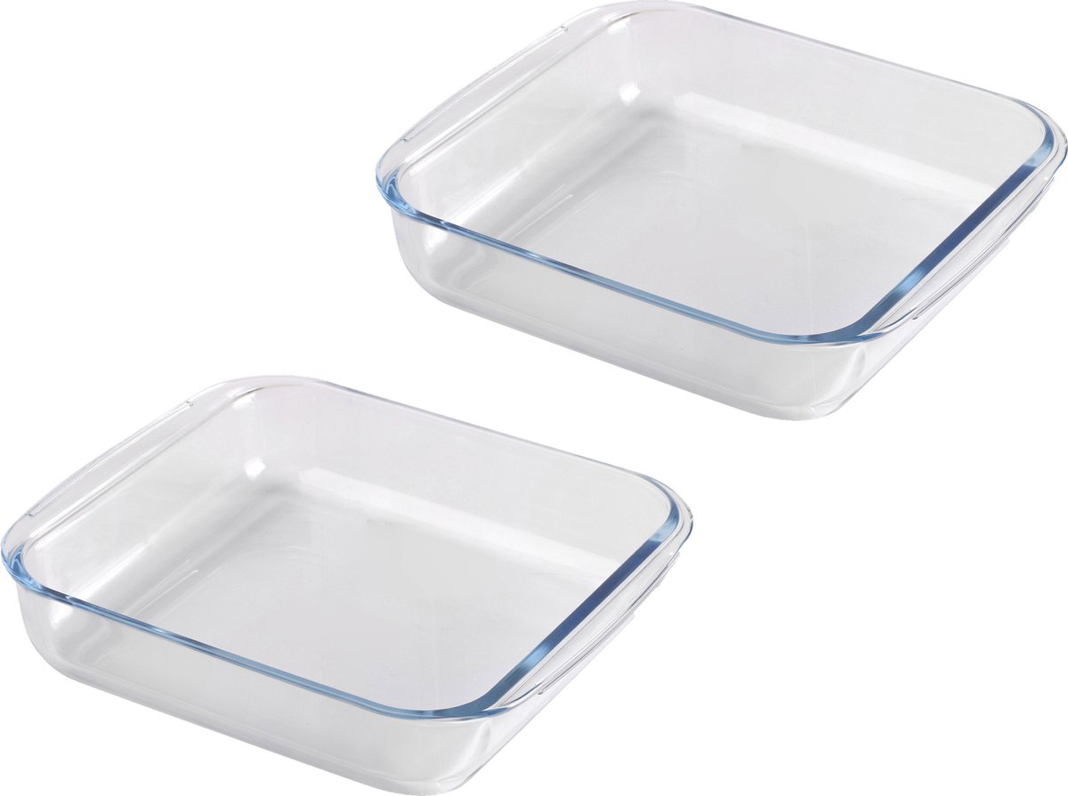 Chef Traiteur Ovenschaal van borosilicaat glas - 2x - vierkant - 1.8 Liter - 24 x 22 x 6 cm