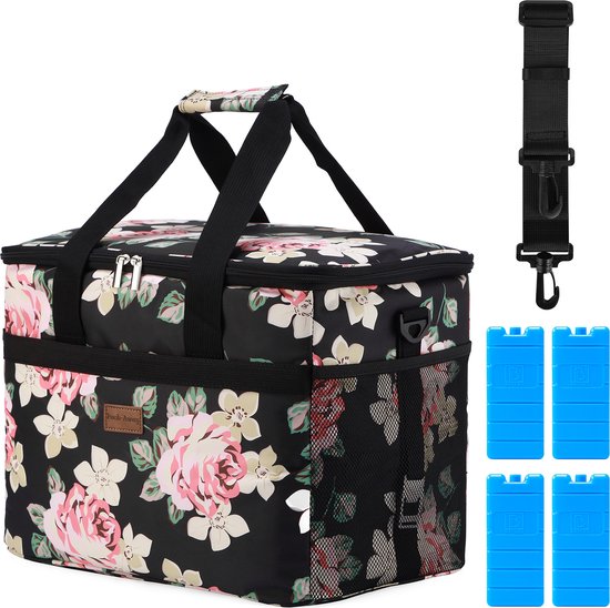 Sac isotherme Packaway 4 couches - Sac à déjeuner 30 litres - Fleur noire