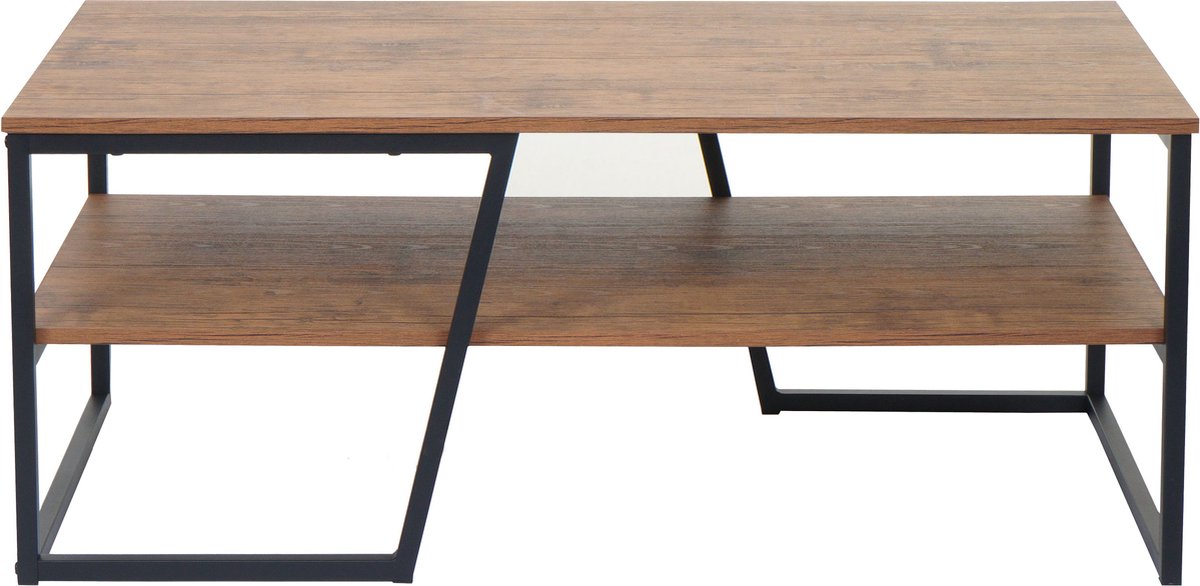 MCW Salontafel MCW-A27, woonkamertafel bijzettafel sofatafel, metalen legplank 3D structuur 46x110x60cm, wild eiken look bruin