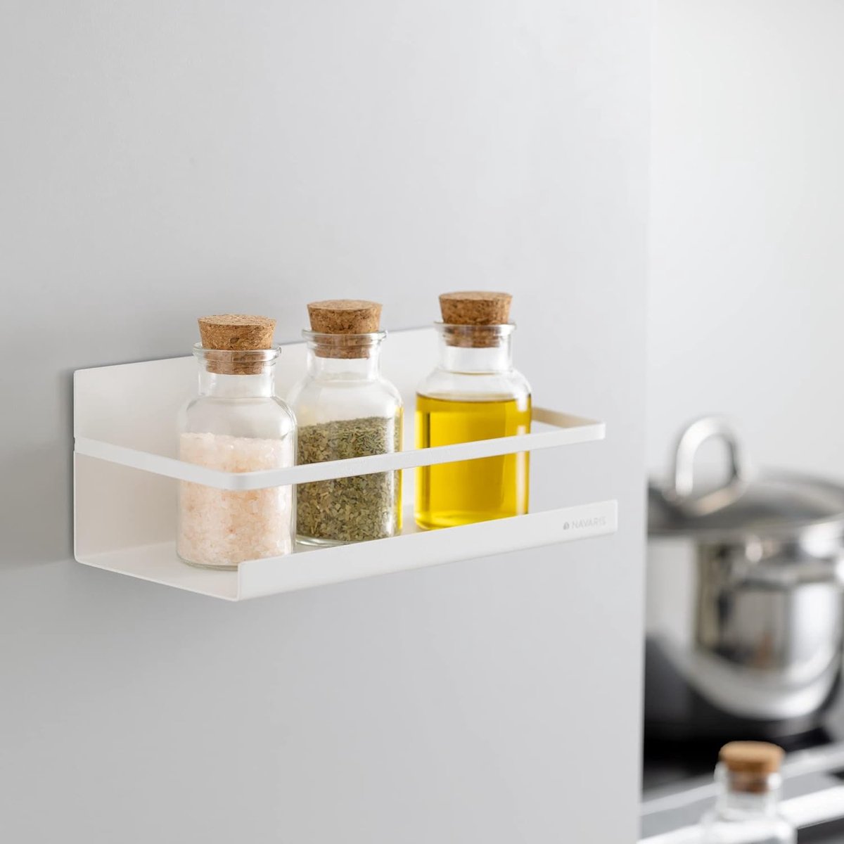 Ophangbaar Magnetisch Kruidenrek - 24,4 x 12 x 9,3 cm - Keukenrek zonder boren - Wit