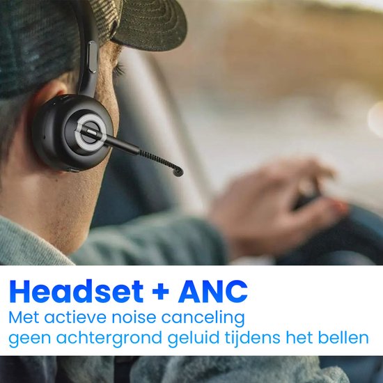 Nince Draadloze Headset met Microfoon – Bluetooth Headset – Draadloos – Headset Met Microfoon - Voor Laptop, PC & Smartphone – Zwart