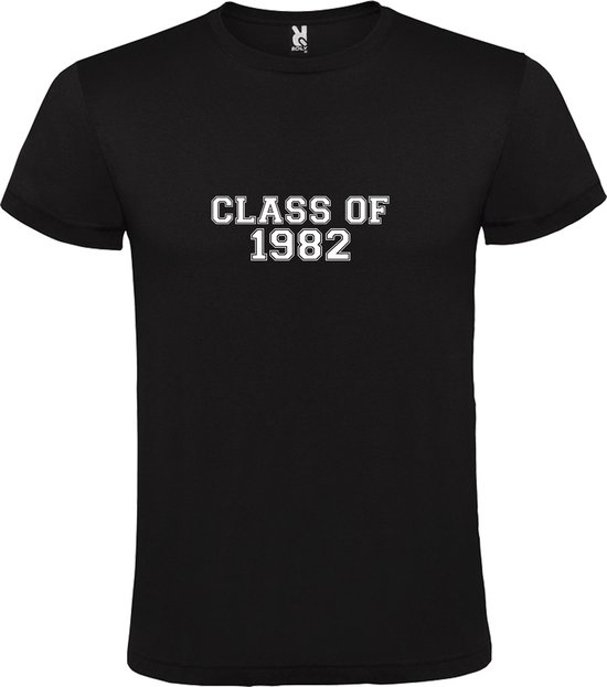 Zwart T-Shirt met “Class of 1982 “ Afbeelding Wit Size 5XL