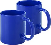 Koffie mokken/bekers - 2x - keramiek - met oor - blauw - 370 ml