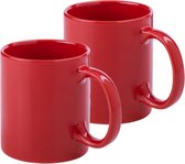 Koffie mokken/bekers - 2x - keramiek - met oor - rood - 370 ml