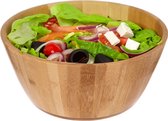 5Five Salade of voedsel serveer schaal - bamboe hout - lichtbruin - D28 x H12 cm - Serveerschalen