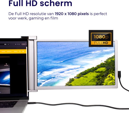 Horivue® - Extra scherm laptop 14.1 inch - Full HD - Met Speakers - Portable monitor - Draagbaar laptop beeldschermuitbreider - Geschikt voor 14inch tot 17 inch Laptops - HoriVue
