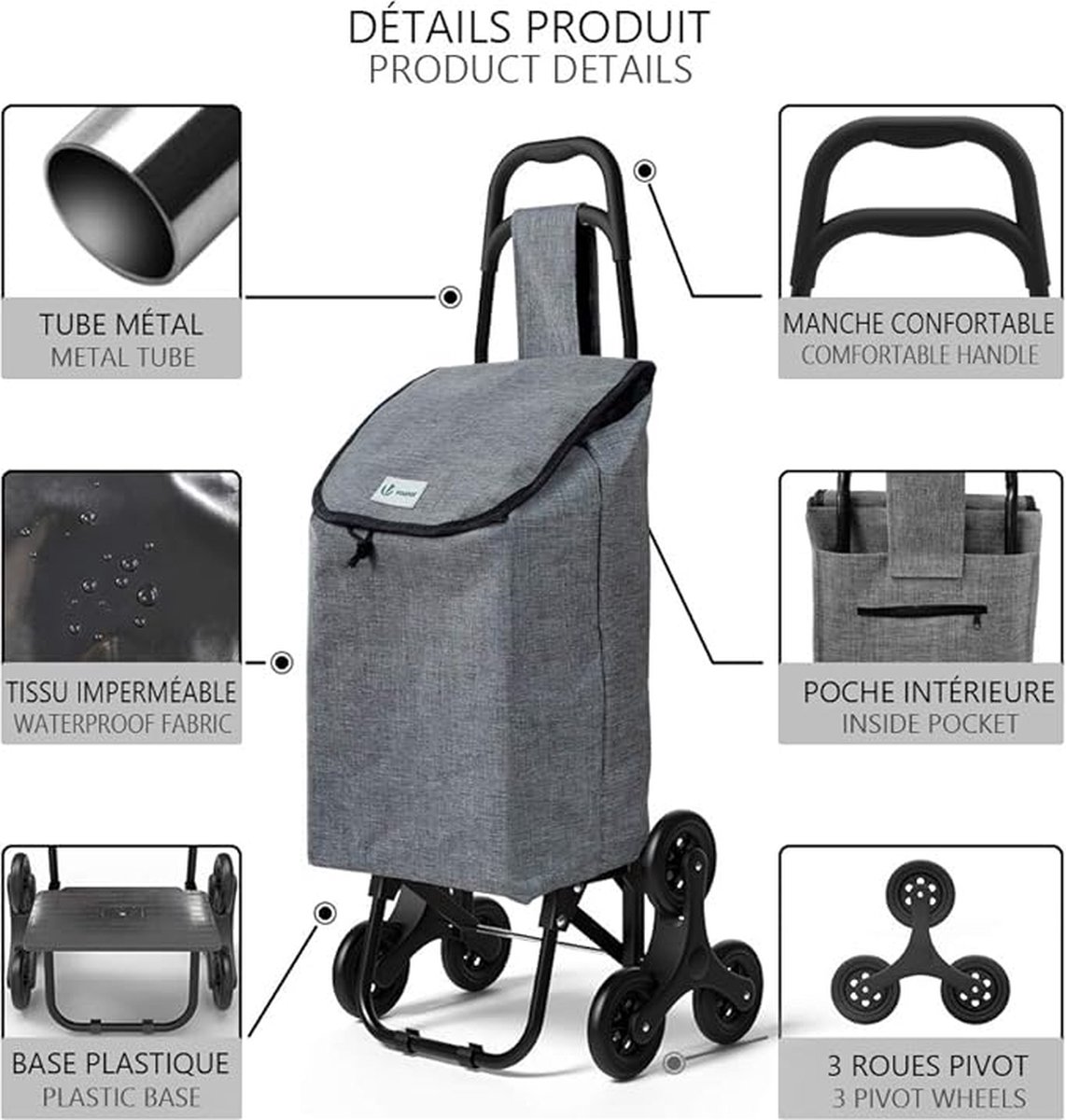 Boodschappentas - Boodschappenwagen 34D x 37W x 94H centimetres