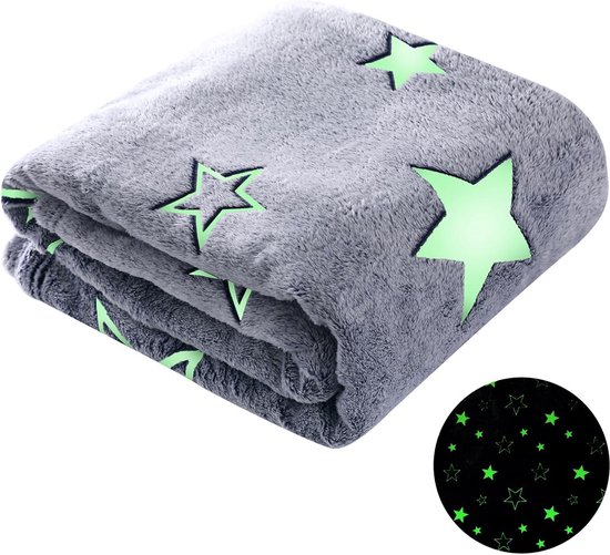 OLAOLA Kinderdeken Dinosaurus Dekens Glow in the Dark Zachte Fleece Deken Cadeau voor Jongens Meisjes Warme Gezellige Slaapbankdeken (150 x 200 cm, Dinosaurus-Blauw