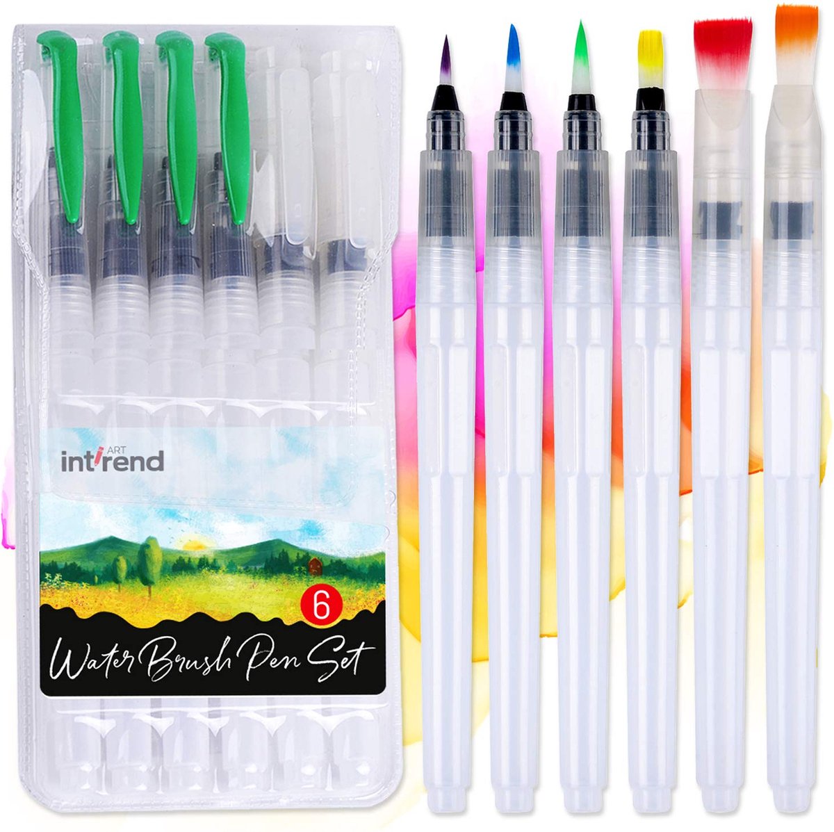 Int!rend Premium watertankpenseel set van 6 navulbare watertankpennen voor aquarel aquarelpenseelpennen voor schilderen bullet journal kalligrafie handlettering