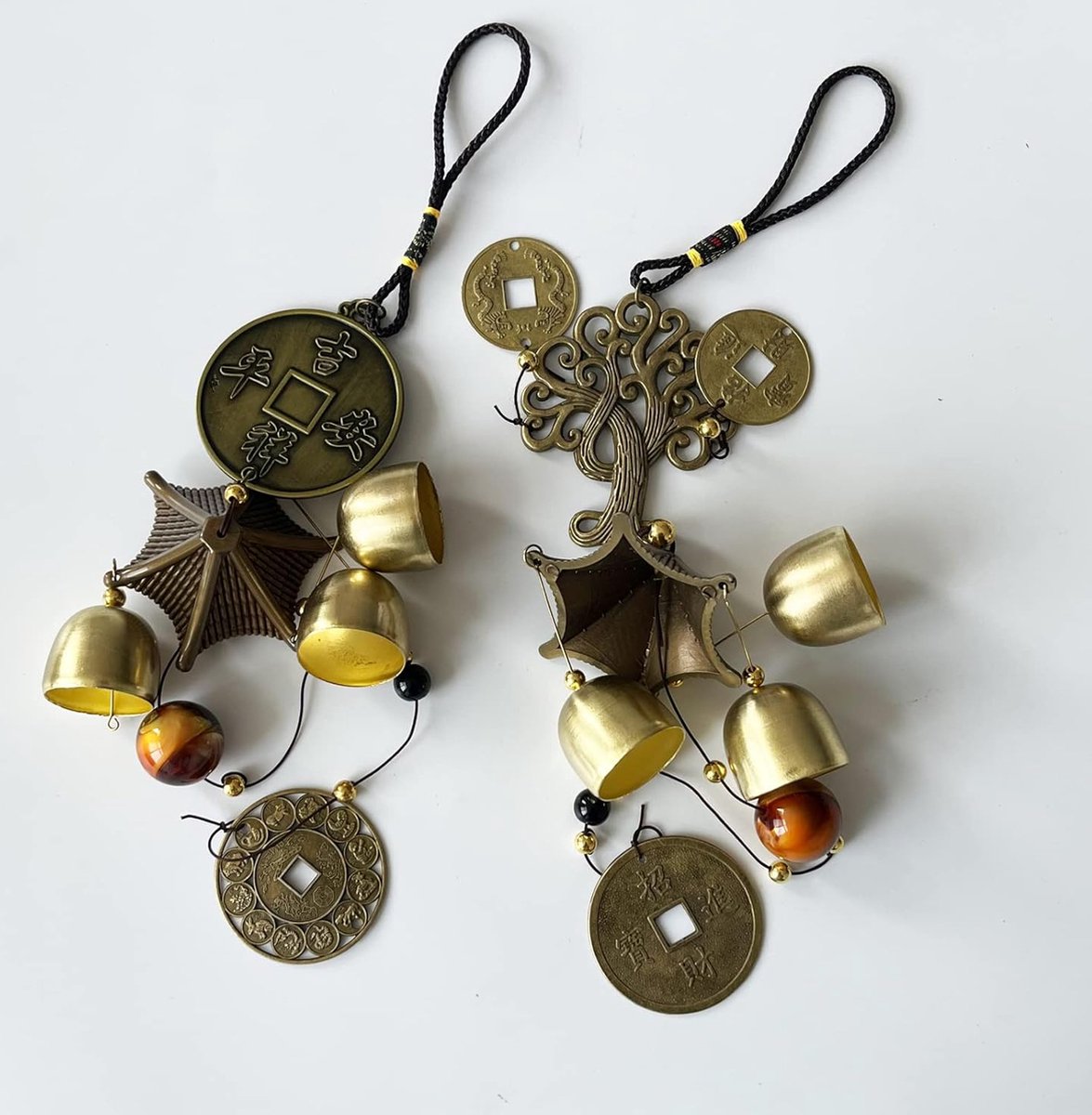 2 Stuks Brons Windgong Bel Vintage Windbellen Hangende Charme Chinese Windgong voor Binnenramen Tuinen Balkons (Fortune tree stijl willekeurig)