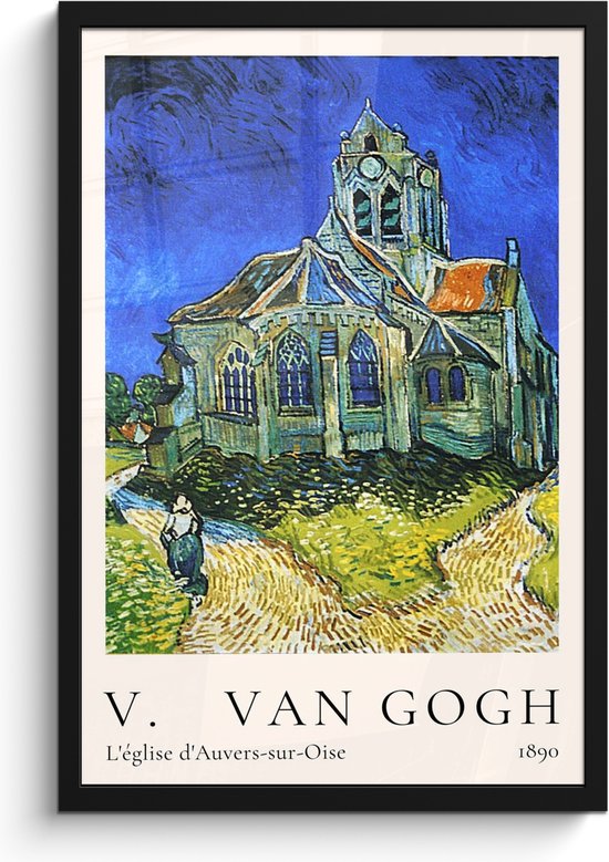 Fotolijst inclusief poster - Posterlijst 40x60 cm - Posters - Vincent van Gogh - L'église d'Auvers-sur-Oise - Kunst - Oude meesters - Foto in lijst decoratie - Wanddecoratie woonkamer - Muurdecoratie slaapkamer