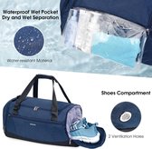 Gym Bag Rugzak Heren Weekend Reistas met schoenen, natte compartimenten en toilettas Sport Holdalls Womens met schouderriem en trolley mouw, Donkerblauw